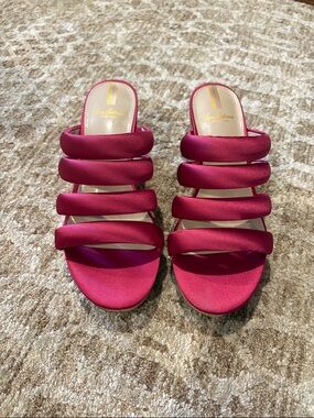 Sam Edelman Hot Pink Satin Multi-Strap Slide Sandals